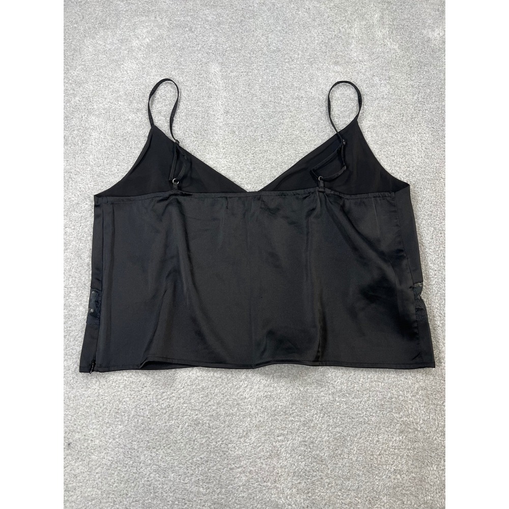 Abercrombie & Fitch Cami Top L Black Lace Inset Satin Look Side Zip Coquette - Picture 9 of 9